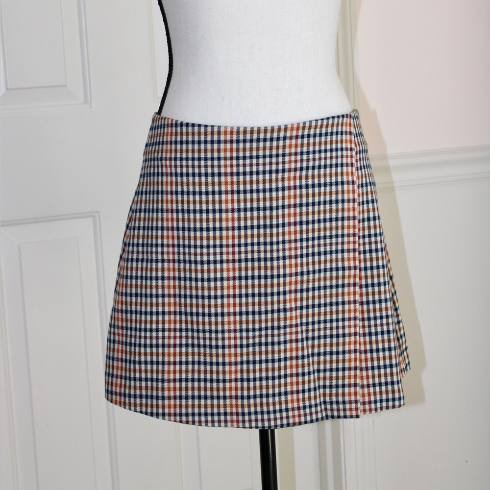 Gianni Bini Checkered Mini Skirt - Blue, Orange, White